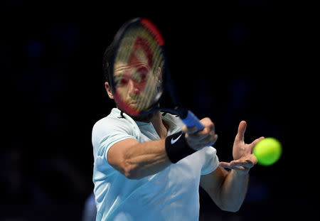 Tennis - ATP World Tour Finals - The O2 Arena, London, Britain - November 19, 2017 Bulgaria's Grigor Dimitrov in action during the final against Belgium's David Goffin Action Images via Reuters/Tony O'Brien