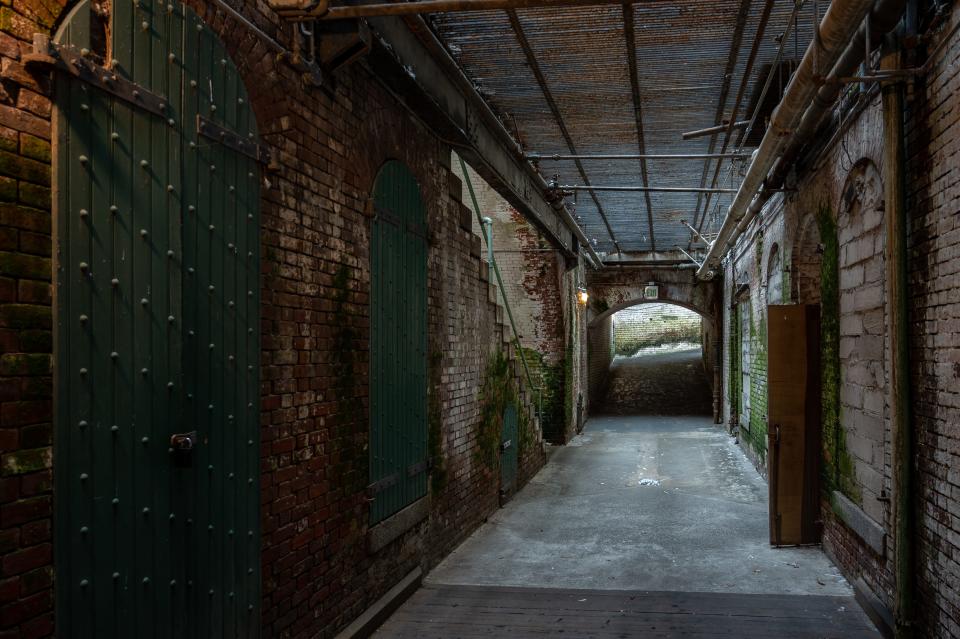 The historic dungeon tunnel of Alcatraz, United States Penitentiary, The Rock on Alcatraz Island.