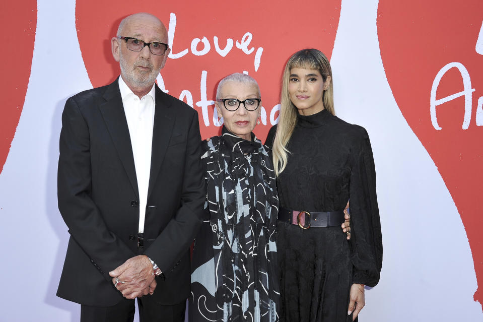 Viktor Yelchin, from left, Irina Korina and Sofia Boutella attend the LA premiere of "Love, Antosha," at ArcLight Cinemas - Hollywood, Tuesday, July 30, 2019, in Los Angeles. (Photo by Richard Shotwell/Invision/AP)