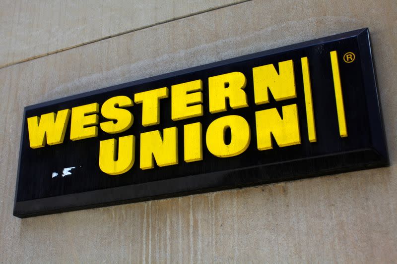 FILE PHOTO: A Western Union sign is seen in New York