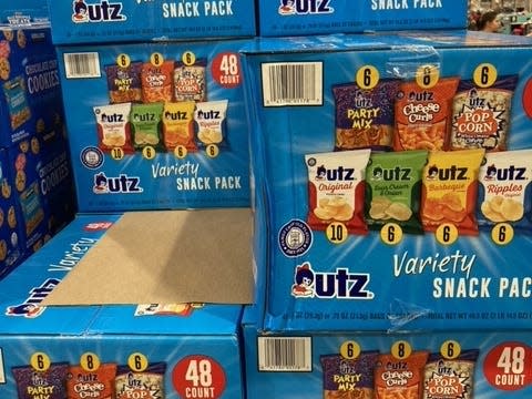 big boxes of Utz variety snack packs at costco