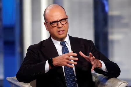 Italy's Minister of the Interior Angelino Alfano gestures as he attends television talk show "Porta a Porta" (Door to Door) in Rome, Italy, November 30, 2016. REUTERS/Remo Casilli