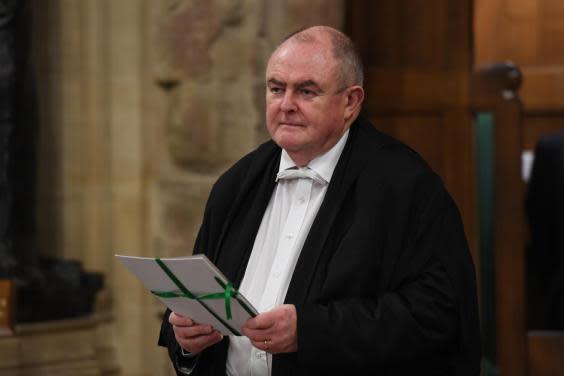 The European Union (Withdrawal Agreement) Bill being carried between the two Houses of Parliament by the Clerk of Legislation Liam Lawrence Smyth (UK Parliament/Jessica Taylor)