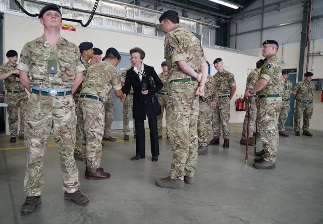 The Princess Royal, in her role as Colonel-in-Chief of both the Royal Logistic Corps, and Royal Corps of Signals, meets personnel from across the Corps at St Omer Barracks, Aldershot, who played a central role providing logistical support during the Queen’s funeral and other ceremonial duties