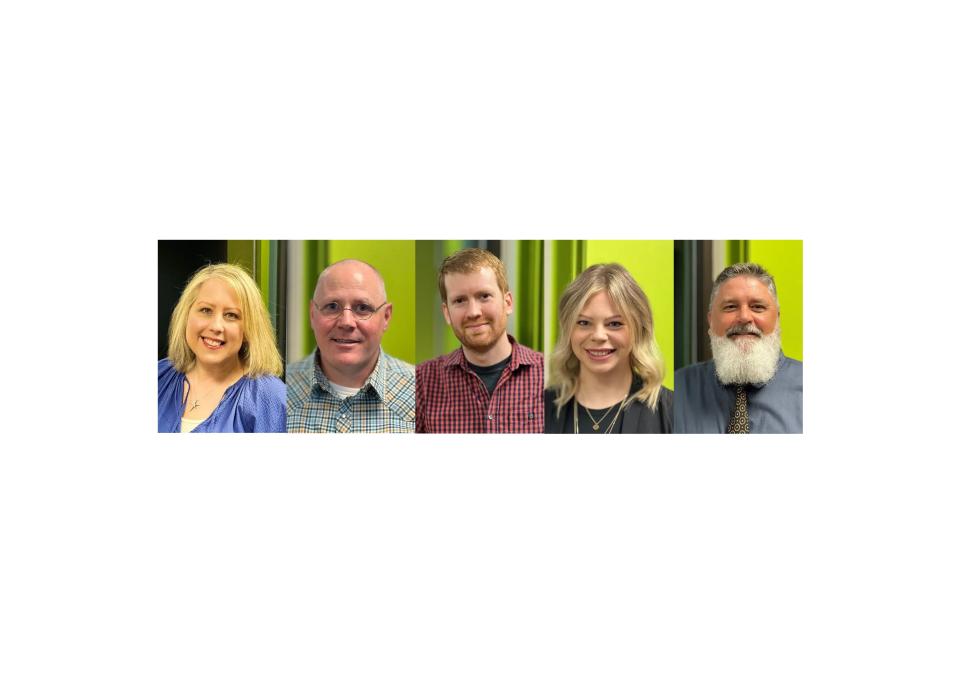 Springfield 2023-24 Teacher of the Year finalists, from left: Tiffany Lynch, Sam Shelton, Josh Cantrell, Rachel Hoing and Robin Davidson.