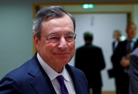 FILE PHOTO: ECB President Draghi arrives at a eurozone finance ministers meeting in Brussels