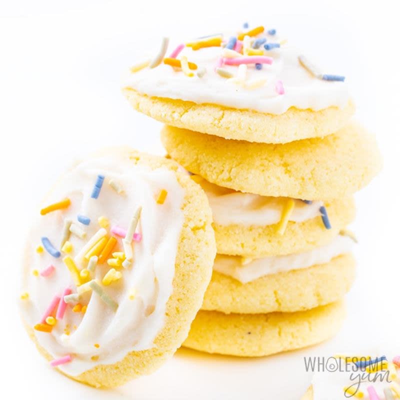 <p>Wholesome Yum</p><p>Low carb keto sugar cookies with coconut flour are perfect for any holiday! This 20-minute keto sugar cookie recipe has sugar-free options for sprinkles and frosting, too.</p><p><strong>Get the recipe: <a href="https://www.wholesomeyum.com/keto-sugar-cookies-recipe/" rel="nofollow noopener" target="_blank" data-ylk="slk:Keto Sugar Cookies;elm:context_link;itc:0;sec:content-canvas" class="link rapid-noclick-resp"><em>Keto Sugar Cookies</em></a></strong></p>