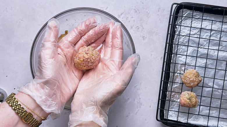 rolling meatballs with hands