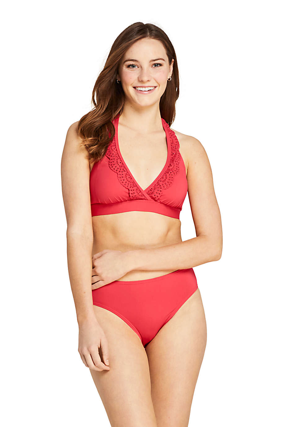 Draper James x Lands' End Women's Ruffle V-neck Halter Bikini Top Swimsuit