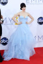 Zooey Deschanel arrives at the 64th Primetime Emmy Awards at the Nokia Theatre in Los Angeles on September 23, 2012.