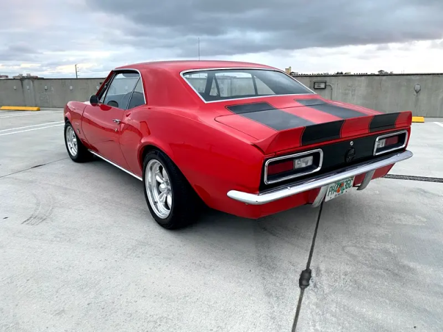 67 camaro red white stripes