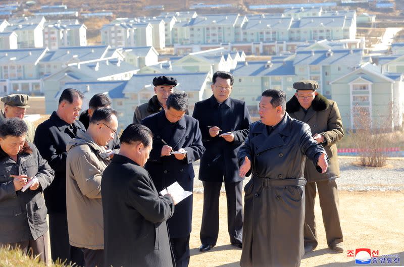 North Korean leader Kim Jong Un gives field guidance during a visit to Samjiyon City