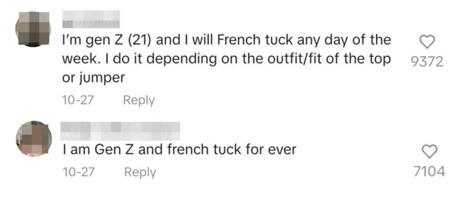 Gen Z'ers admitting they french/front tuck