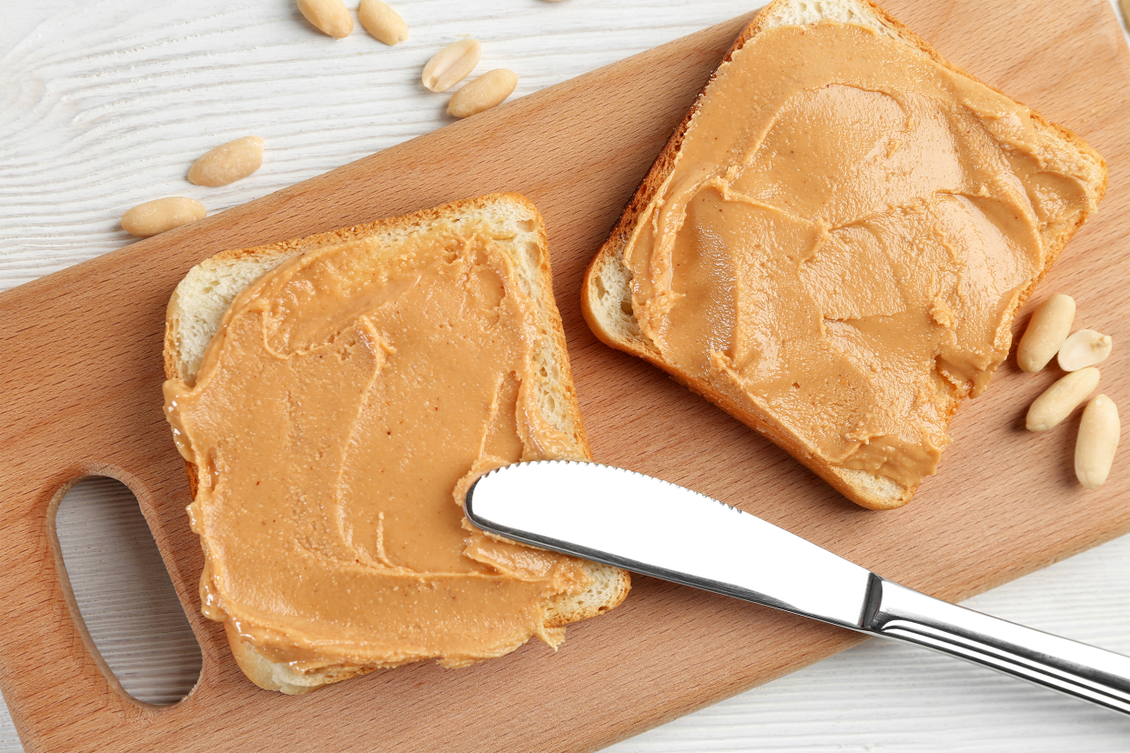 peanut butter on two slices of bread