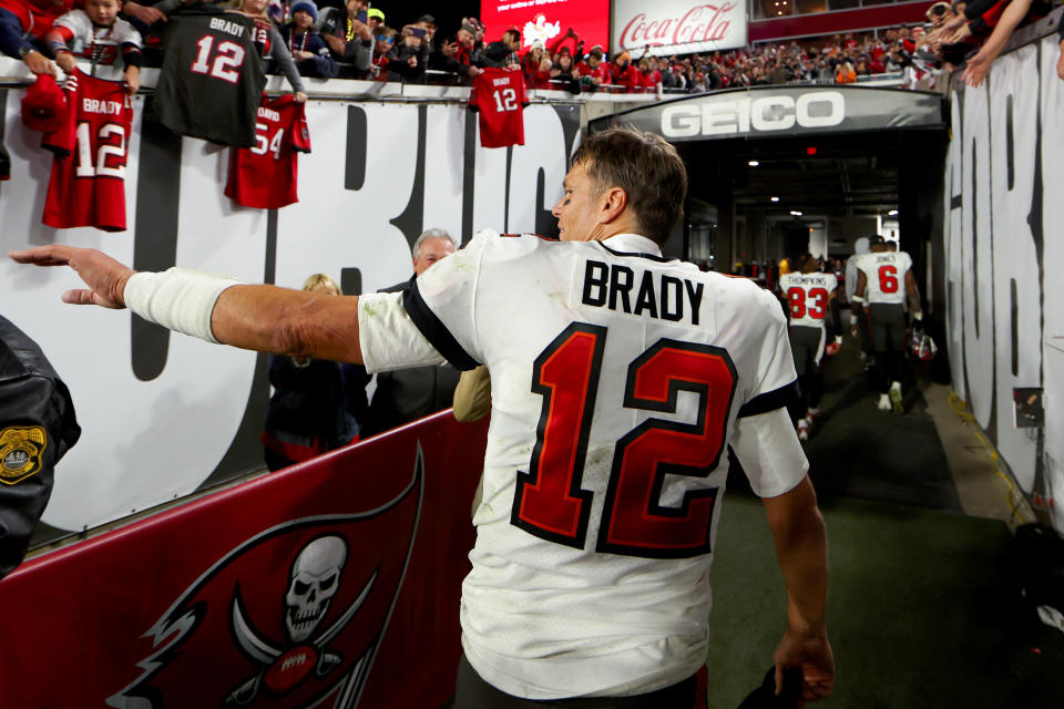 Was Monday Tom Brady&#39;s last game in Tampa Bay? Was it the last in his NFL career? It didn&#39;t quite sound like it postgame. (Photo by Mike Ehrmann/Getty Images)