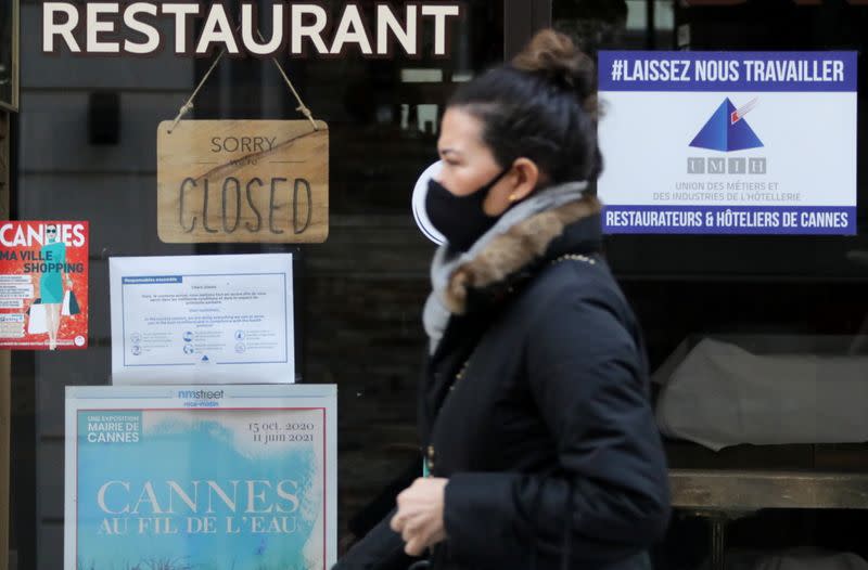 A closed restaurant in Cannes amid the coronavirus disease outbreak