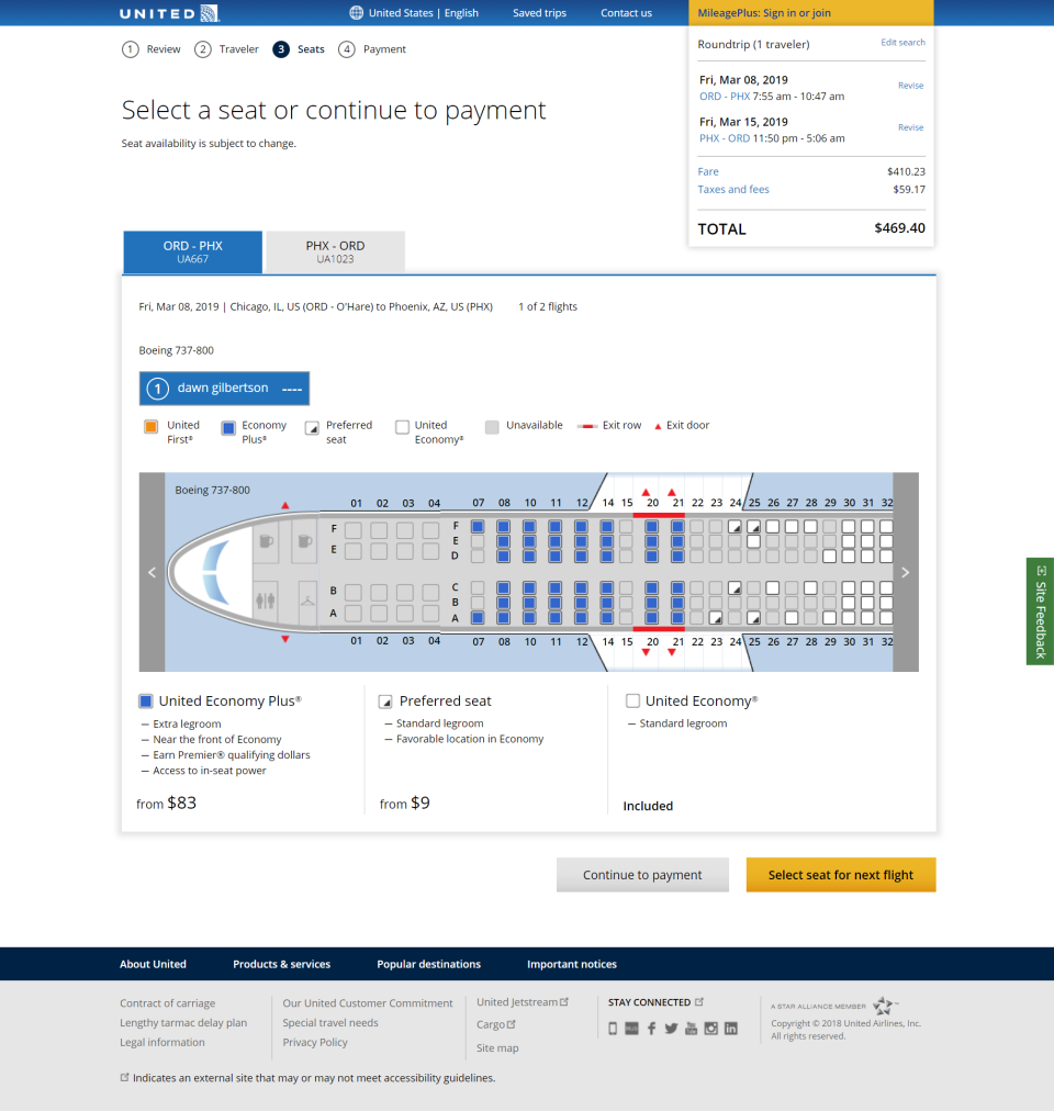 United Airlines now charges for "preferred'' seats  in economy. They are $9 each on a Chicago to Phoenix flight in March.