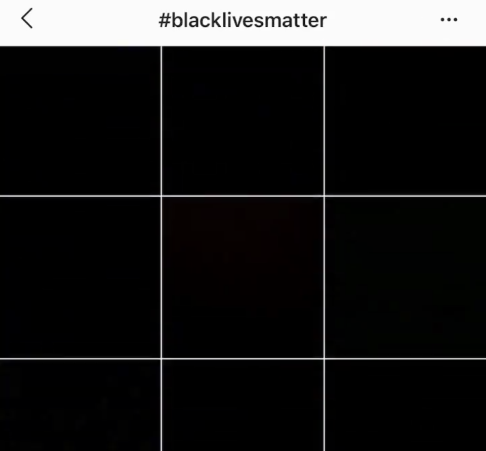 Black squares appear under the Black Lives Matter hashtag. Source: Instagram