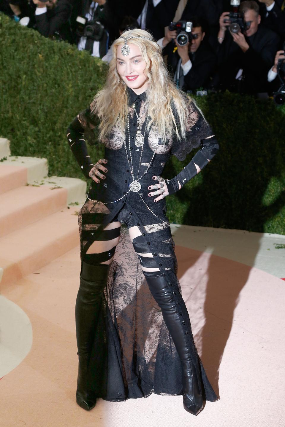 Madonna at the 2015 Met Gala in see through outfit