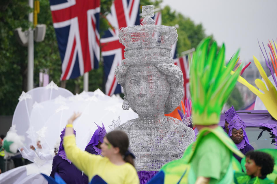 A sculpture of Queen Elizabeth II during the Platinum Jubilee Pageant in front of Buckingham Palace, London, on day four of the Platinum Jubilee celebrations. Picture date: Sunday June 5, 2022.