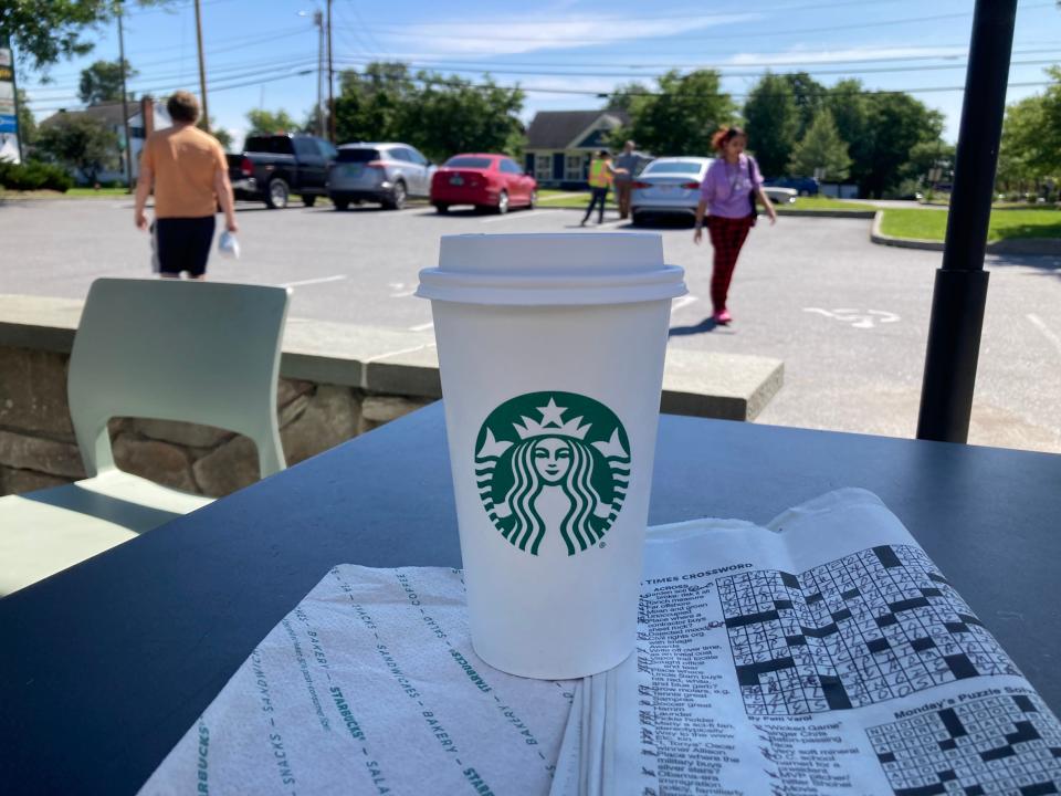 A Grande coffee from Starbucks on Williston Road, shown Aug. 22, 2023.