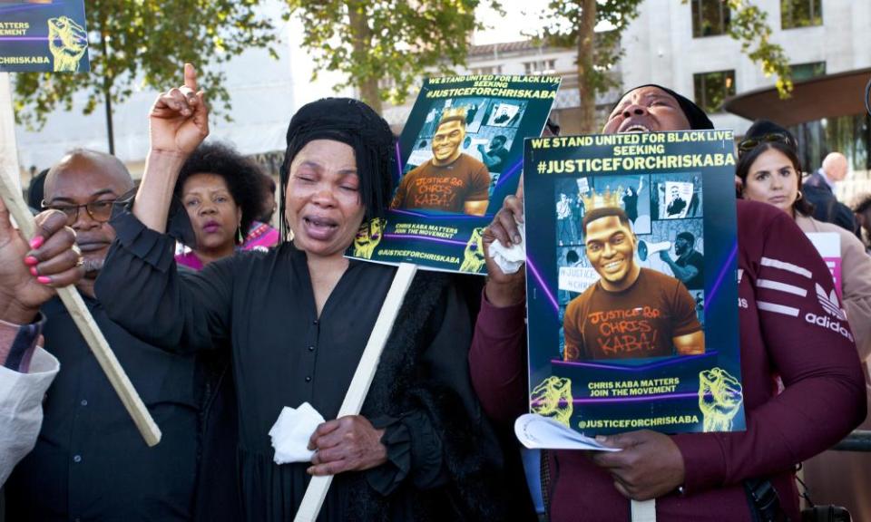 Helen Nkama, the mother of Chris Kaba, who was killed by firearms officers in south London, leads a protest in front of New Scotland Yard, September 2022