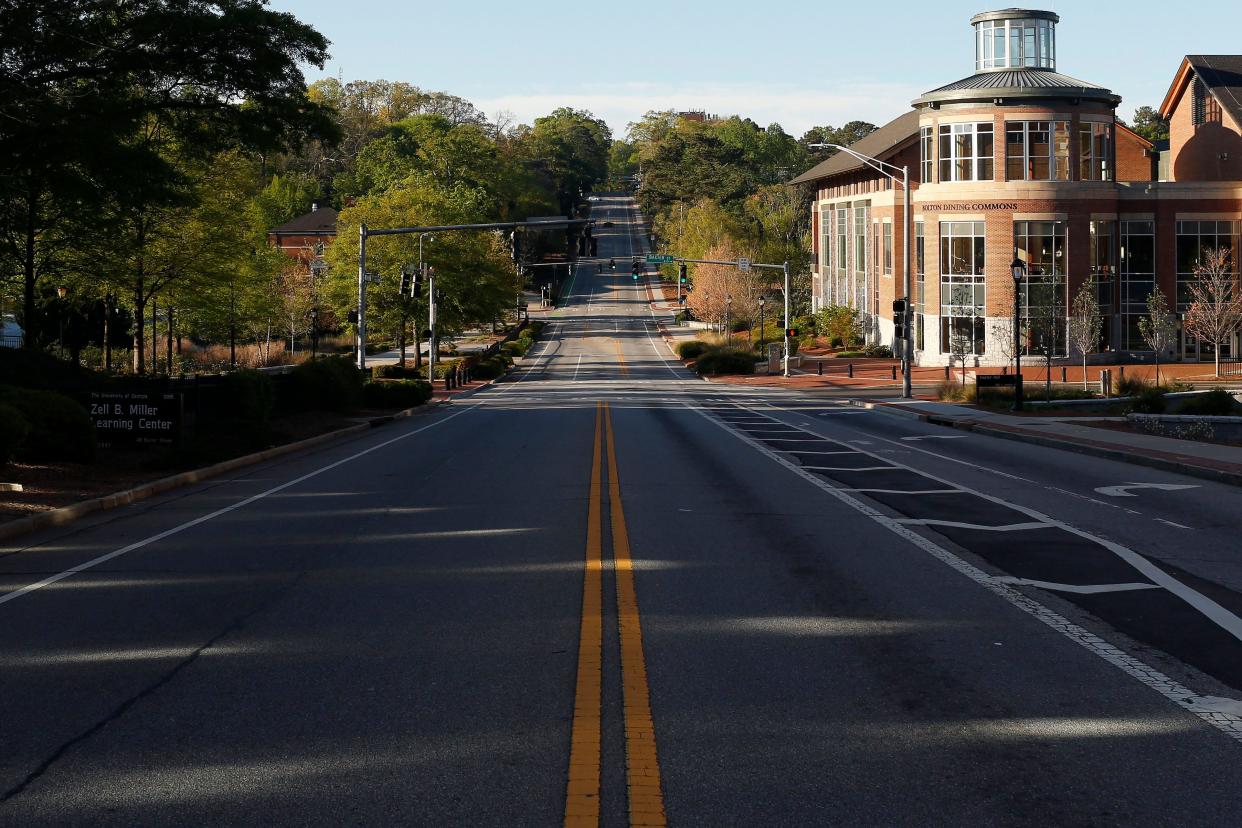 Lumpkin Street, the main road through the campus of the University of Georgia, in April 2020. The University of Georgia had 43 degrees and majors ended by the Board of Regent on Sept. 8, the most of any institution in the USG system.
