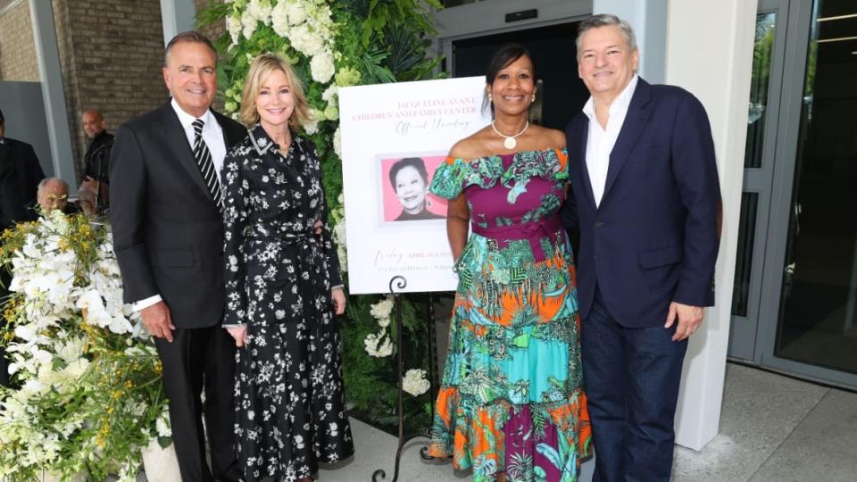 (From left) Businessman Rick Caruso and his wife, Tina Caruso, along with Nicole Avant and her husband, Ted Sarandos, attend the unveiling of the Jacqueline Avant Children and Family Center in Los Angeles. The revamped and renamed facility honors Nicole Avant’s mother. (Photo by Phillip Faraone/Getty Images for the Jacqueline Avant Children and Family Center)