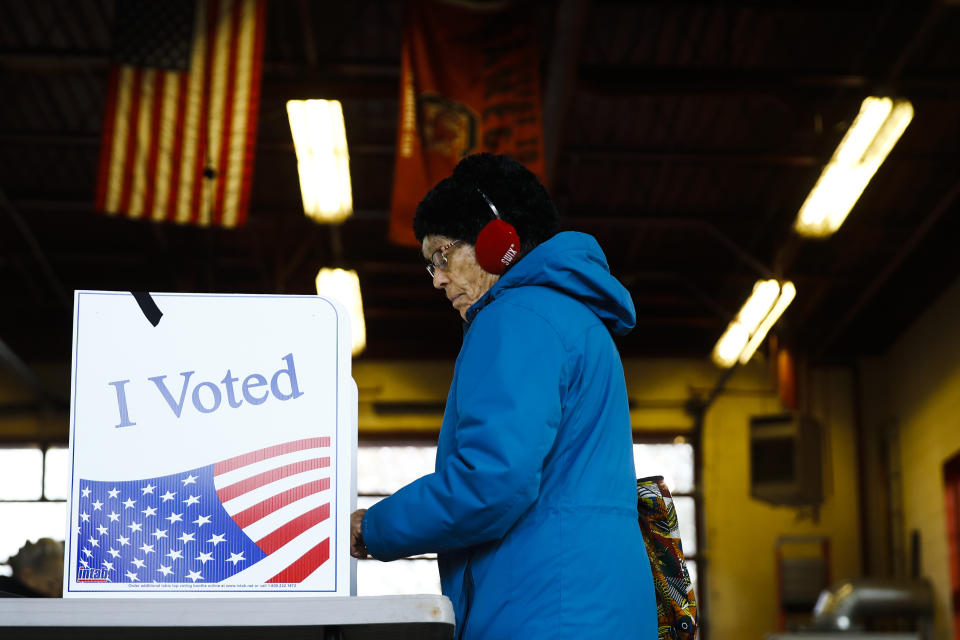 A voter casts a ballot in the South Carolina primary election, Saturday, Feb. 29, 2020, in Columbia, S.C. (AP Photo/Matt Rourke)