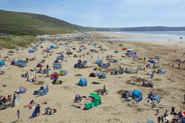 Tourists on Wollacombe beach