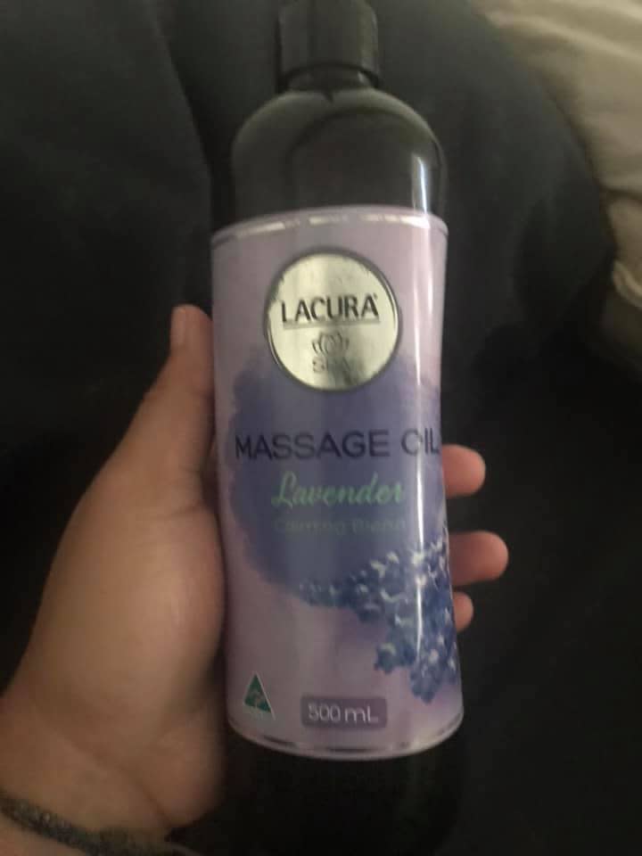 An Aldi shopper has branded the Lacura lavender massage oil 'magic' for a good night's sleep. Photo: Facebook.