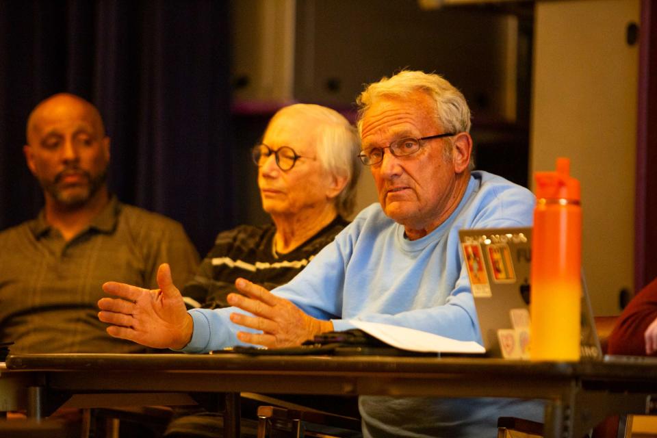 Phil Hertel speaks during a meeting hosted by the Laveen Citizens for Responsible Development at the Laveen Elementary School District on Feb. 5, 2024.