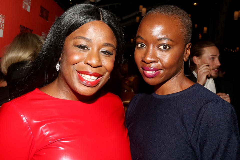 <p>Uzo Aduba and Danai Gurira pose at the opening night afterparty for the new Broadway play <em>Clyde's</em> at Bryant Park Grill in N.Y.C. on Nov. 23. </p>