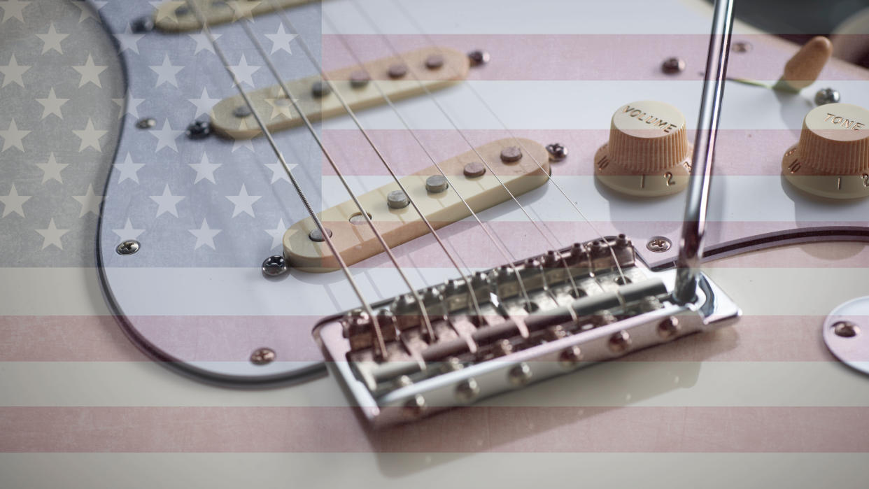  Fender Strat and US flag. 