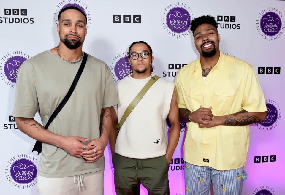 Ashley Banjo, Perri Kiely and Jordan Banjo of Diversity are among the performers at the BBC Platinum Party at Palace (Doug Peters/PA) (PA Wire)