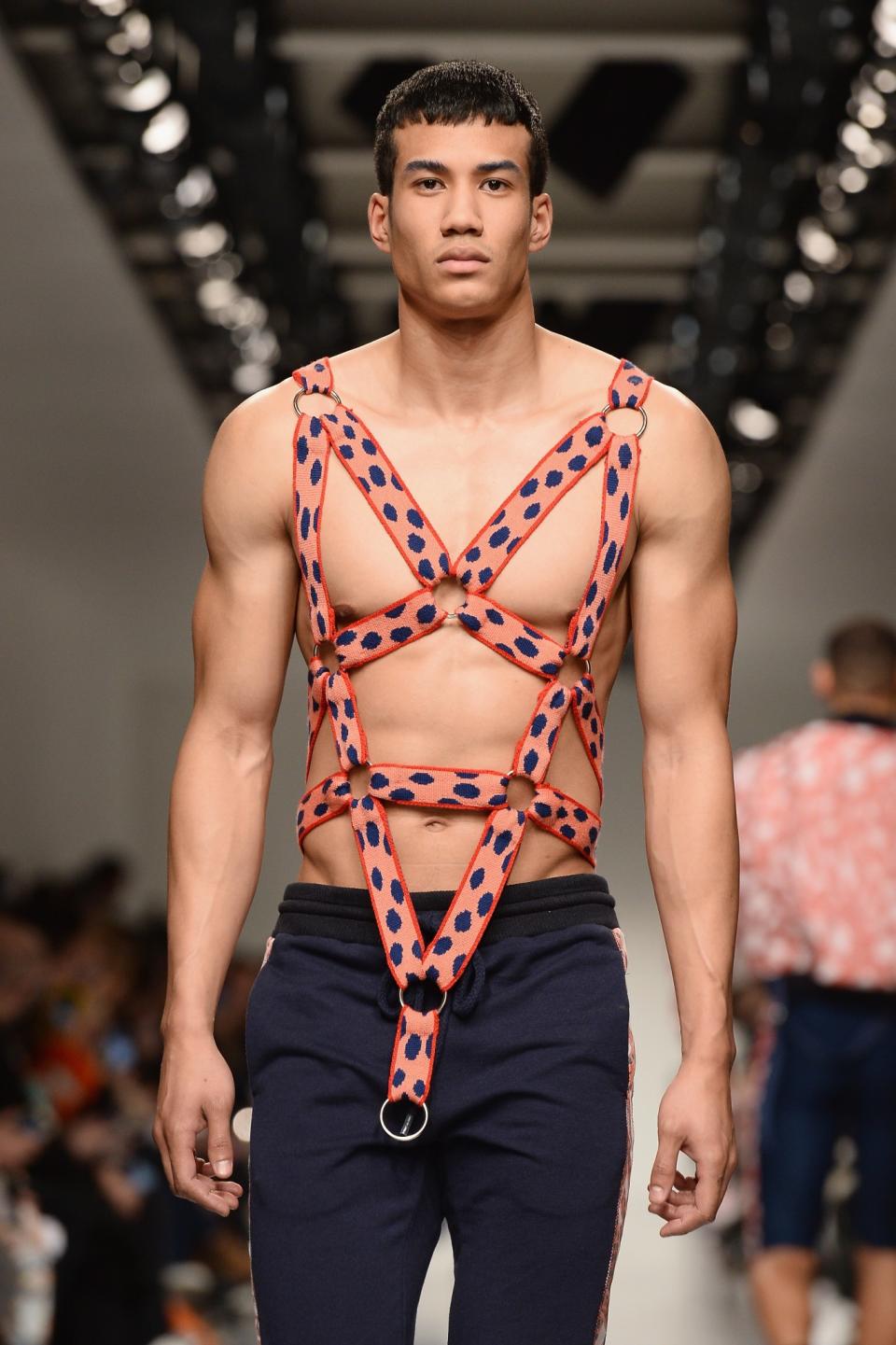 <p>Then came this rather funky body harness at the Sibling show. [Photo: Getty] </p>