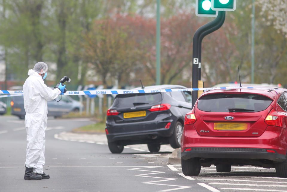 A red Ford Focus, a black Vauxhall Corsa and a Jeep could also be seen abandoned at the scene. (SWNS)