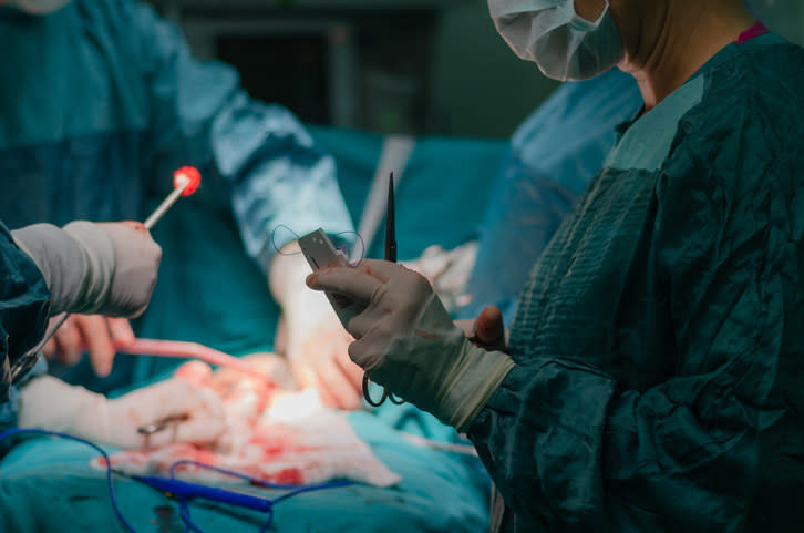 A hysterectomy being performed in the OR