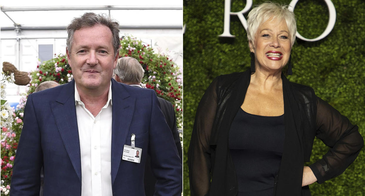 Piers Morgan and Denise Welch have clashed online over handling of the coronavirus pandemic (photos from AP)