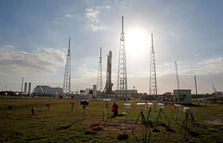 A SpaceX Falcon 9 rocket carrying Israel's first spacecraft designed to land on the moon is prepared for launch on the first privately-funded lunar mission at the Cape Canaveral Air Force Station in Cape Canaveral, Florida, U.S., February 21, 2019. REUTERS/Joe Skipper