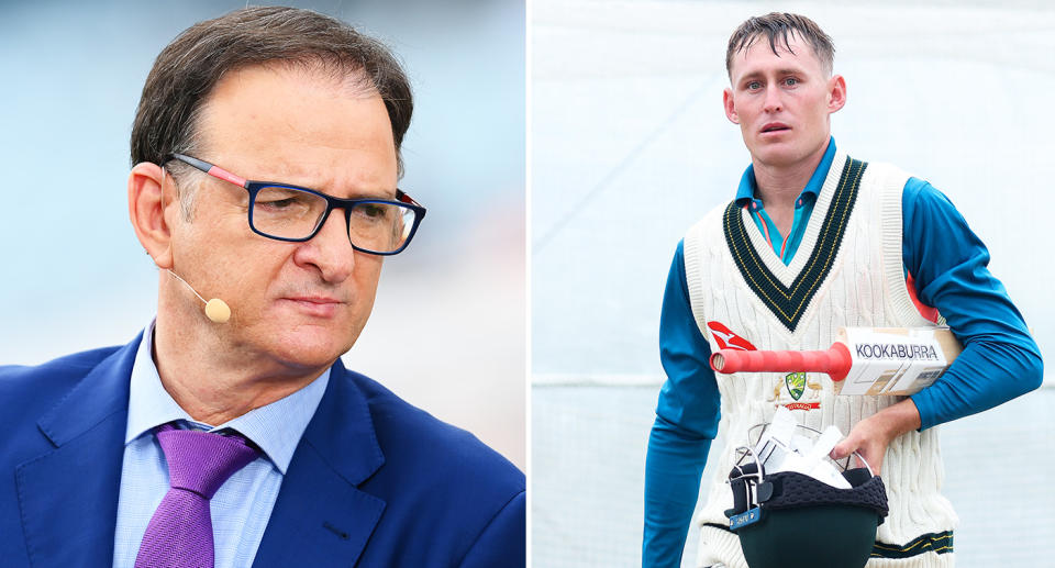 Pictured left Mark Waugh and right Marnus Labuschagne