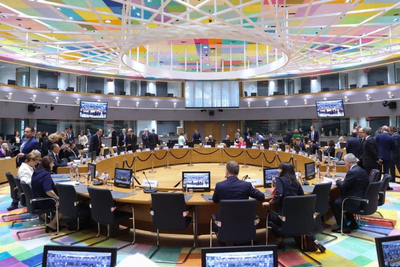 A general view of the EU Foreign Ministers council. Foreign ministers of the 27 EU member states are meeting in Brussels to discuss the ongoing wars in Ukraine and Gaza, as well as the forthcoming election in Venezuela and Georgia's new "foreign agents law." Francois Lenoir/European Council/dpa