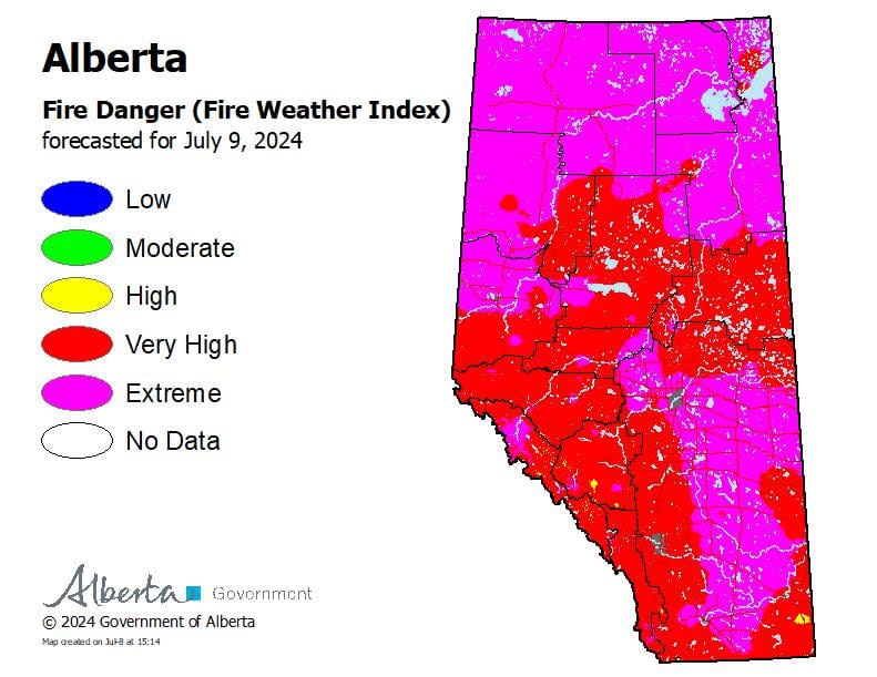 Heat warnings for Tuesday spread throughout Alberta.