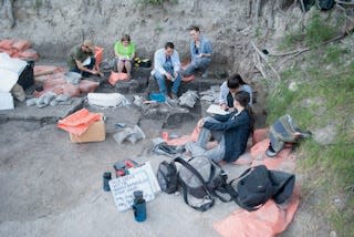 One of the Lubbock Lake Landmark field crews excavating a Paleoindian ancient bison kill locale during the 2015 summer field season. The site dates back about 11,500 years.