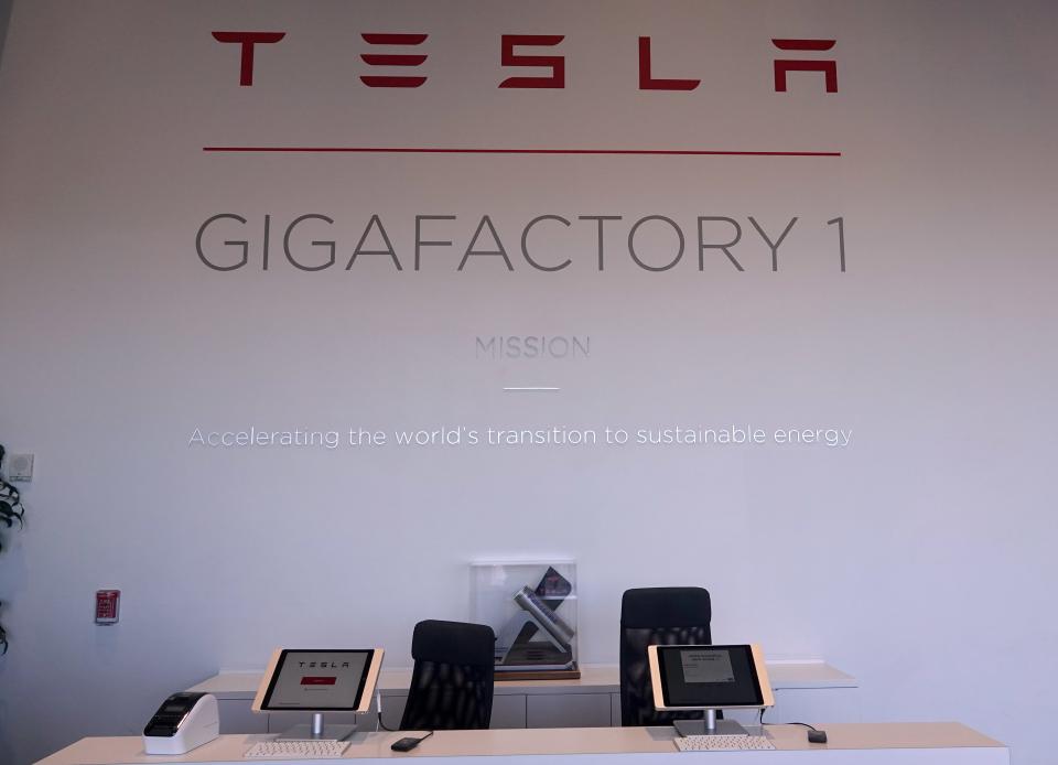 Main lobby of the Tesla Gigafactory in Nevada on Dec. 3, 2018.