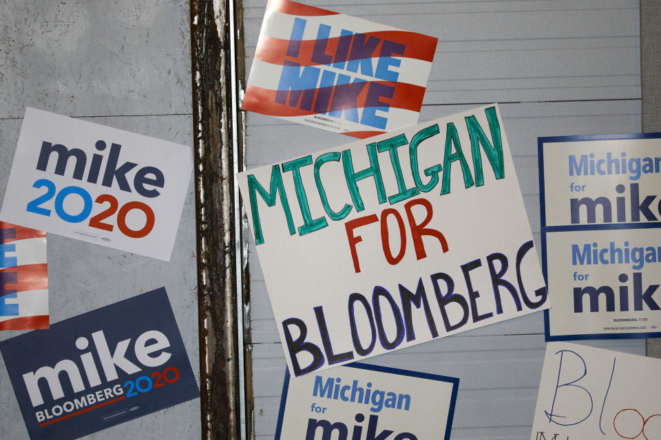 Signs in support of Mike Bloomberg