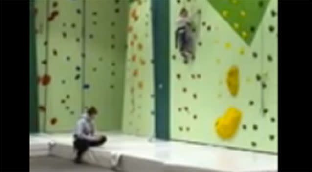 The footage of the young girl stuck on the wall was posted by her mother. Source; Facebook.