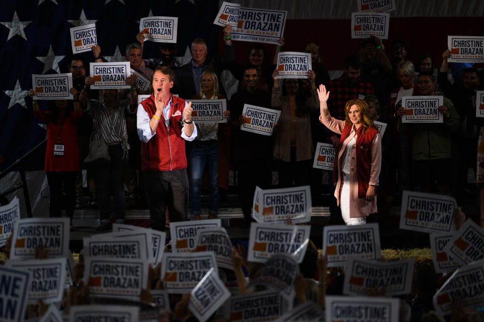 Virginia Gov. Glenn Youngkin speaks during a rally with Oregon gubernatorial candidate Christine Drazan in Aurora, Oreg. on Oct. 18, 2022.<span class="copyright">Mathieu Lewis-Rolland—Getty Images</span>