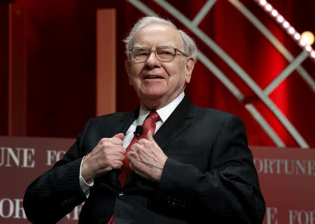 FILE PHOTO - Warren Buffett, chairman and CEO of Berkshire Hathaway, prepares to speak at the Fortune's Most Powerful Women's Summit in Washington, DC, U.S. on October 13, 2015. REUTERS/Kevin Lamarque/File Photo