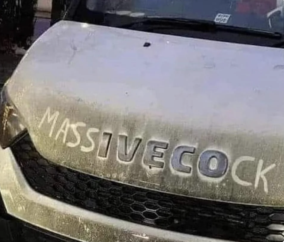 someone added letters to a car to it reads, massive cock